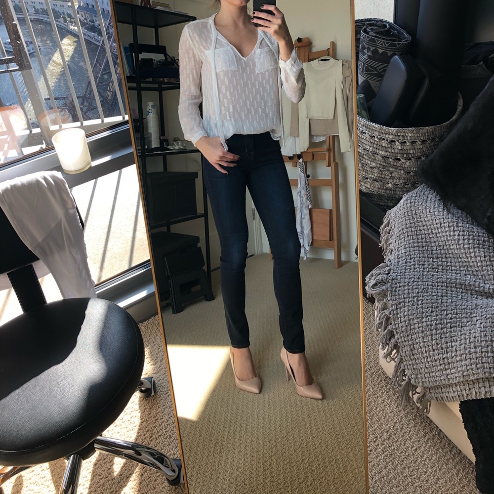 Cream and gold tie front sheer blouse